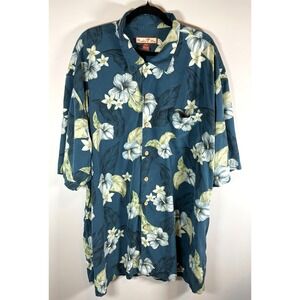 Paradise Blue Hawaiian Shirt Mens 2XLT Silk Blue Floral Aloha Camp Tall 90s